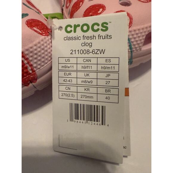 Crocs Classic Fresh Fruits Clog Shoes Womens Size 11 Pink Cherry Graphic Comfort - Picture 11 of 11